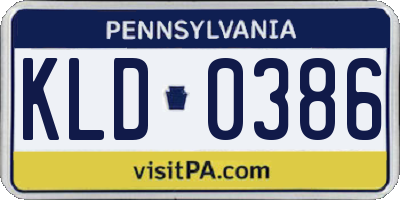 PA license plate KLD0386