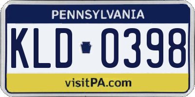 PA license plate KLD0398