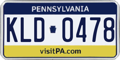 PA license plate KLD0478