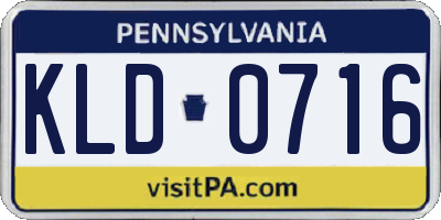 PA license plate KLD0716