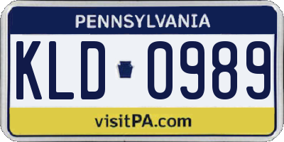PA license plate KLD0989