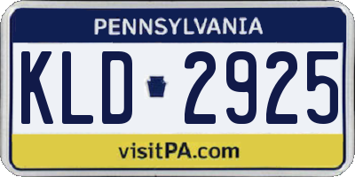 PA license plate KLD2925