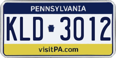PA license plate KLD3012