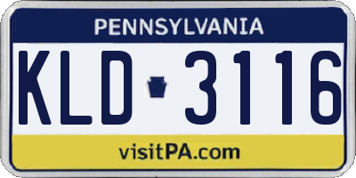 PA license plate KLD3116