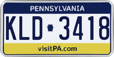 PA license plate KLD3418