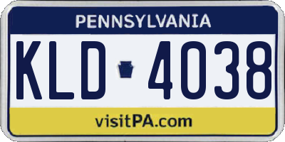 PA license plate KLD4038
