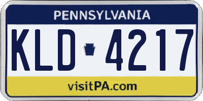 PA license plate KLD4217