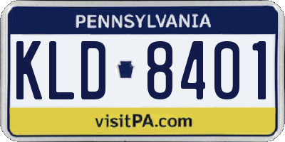 PA license plate KLD8401