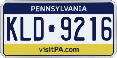 PA license plate KLD9216