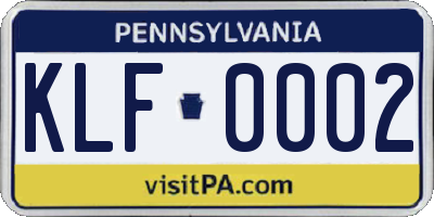 PA license plate KLF0002