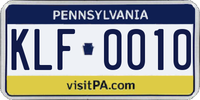 PA license plate KLF0010