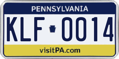 PA license plate KLF0014
