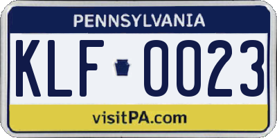 PA license plate KLF0023