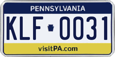 PA license plate KLF0031