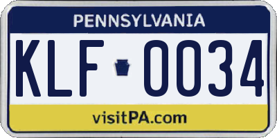 PA license plate KLF0034