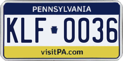 PA license plate KLF0036