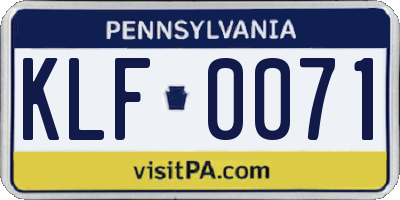 PA license plate KLF0071