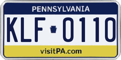 PA license plate KLF0110
