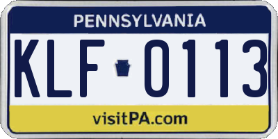 PA license plate KLF0113