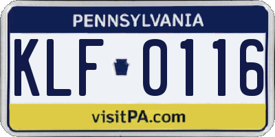 PA license plate KLF0116