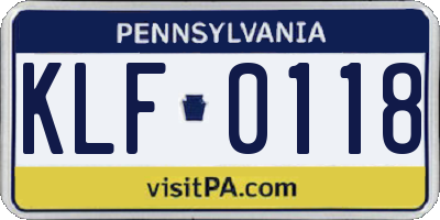 PA license plate KLF0118