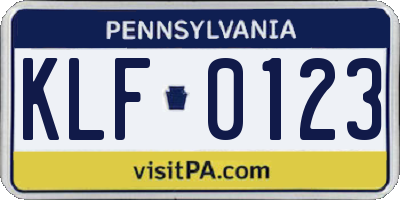 PA license plate KLF0123