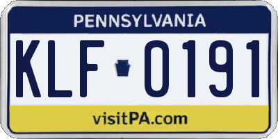 PA license plate KLF0191