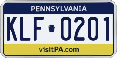 PA license plate KLF0201