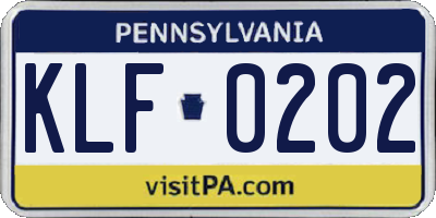 PA license plate KLF0202