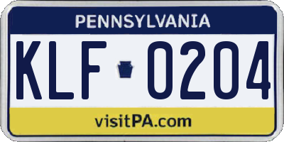 PA license plate KLF0204