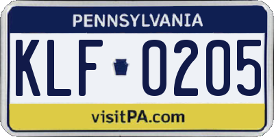 PA license plate KLF0205