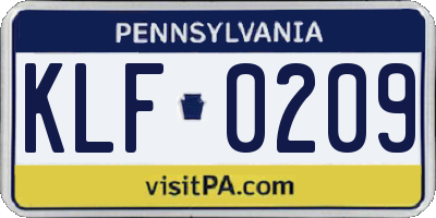 PA license plate KLF0209
