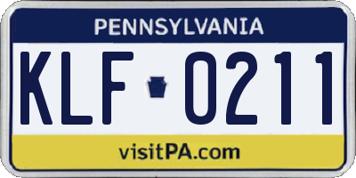PA license plate KLF0211