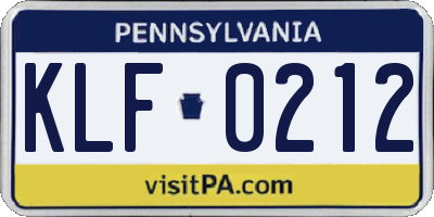 PA license plate KLF0212