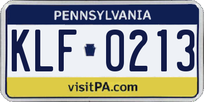 PA license plate KLF0213