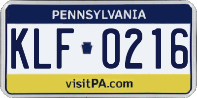 PA license plate KLF0216