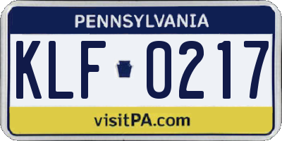 PA license plate KLF0217