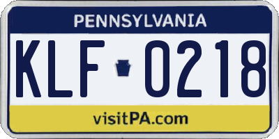 PA license plate KLF0218