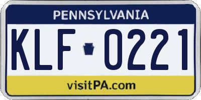 PA license plate KLF0221