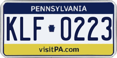 PA license plate KLF0223