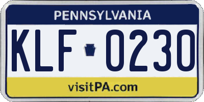 PA license plate KLF0230