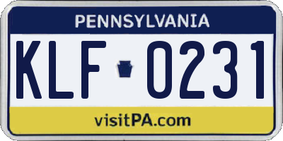 PA license plate KLF0231