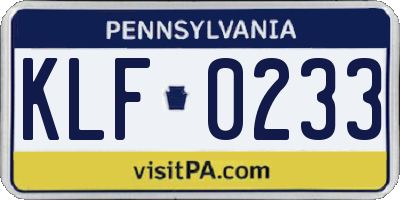 PA license plate KLF0233