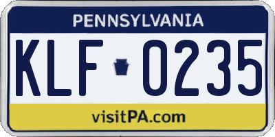 PA license plate KLF0235