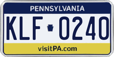 PA license plate KLF0240