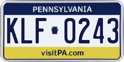 PA license plate KLF0243