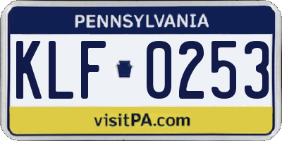 PA license plate KLF0253