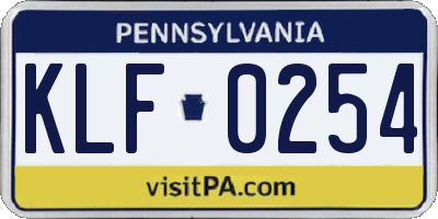 PA license plate KLF0254