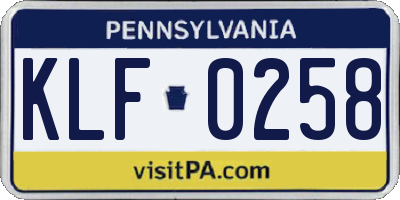 PA license plate KLF0258