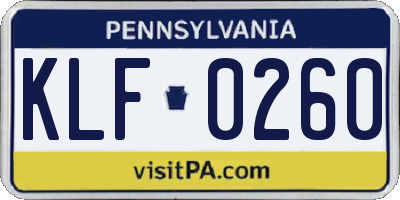 PA license plate KLF0260